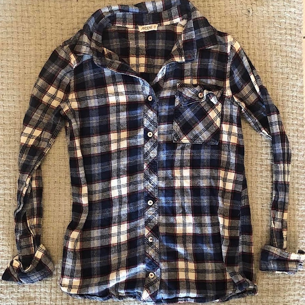 Dark Blue & White Plaid Button Up Flannel